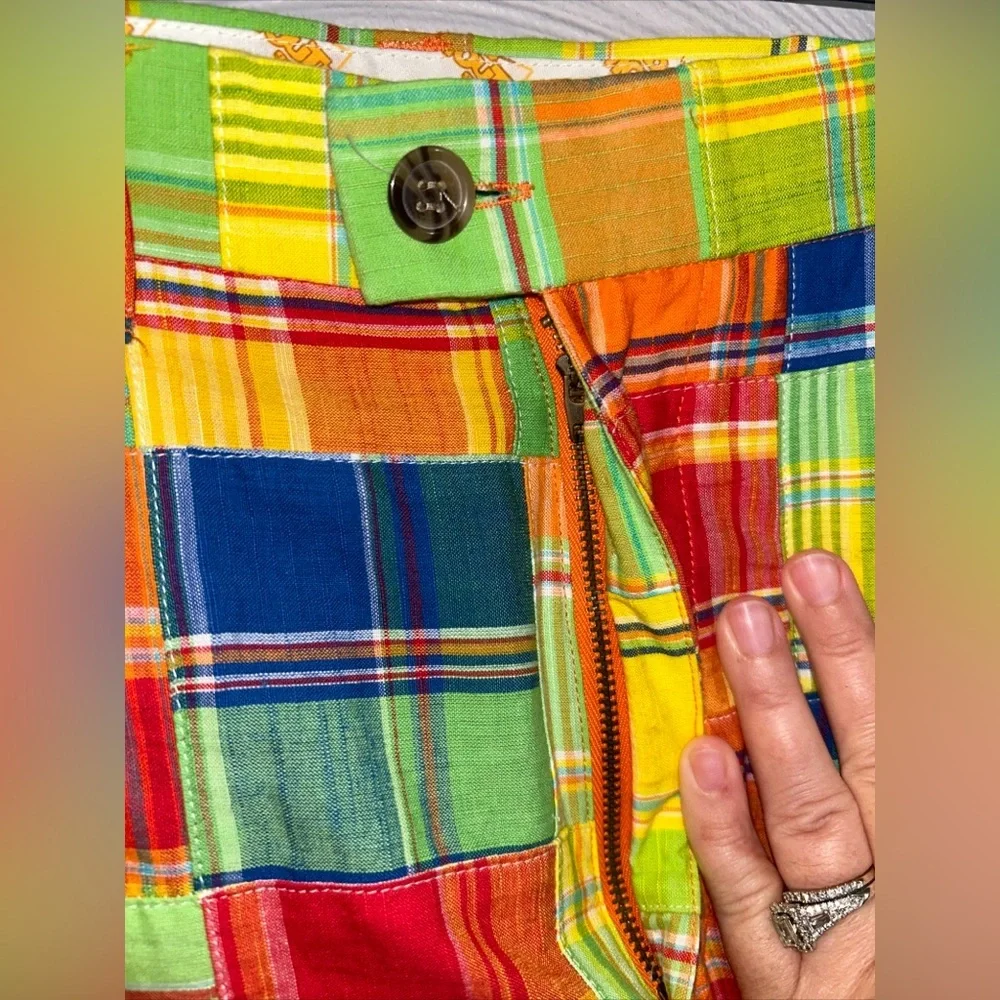 Loudmouth Shorts Golf Plaid Patchwork Mens Size 34 Multicolor Flat Front
